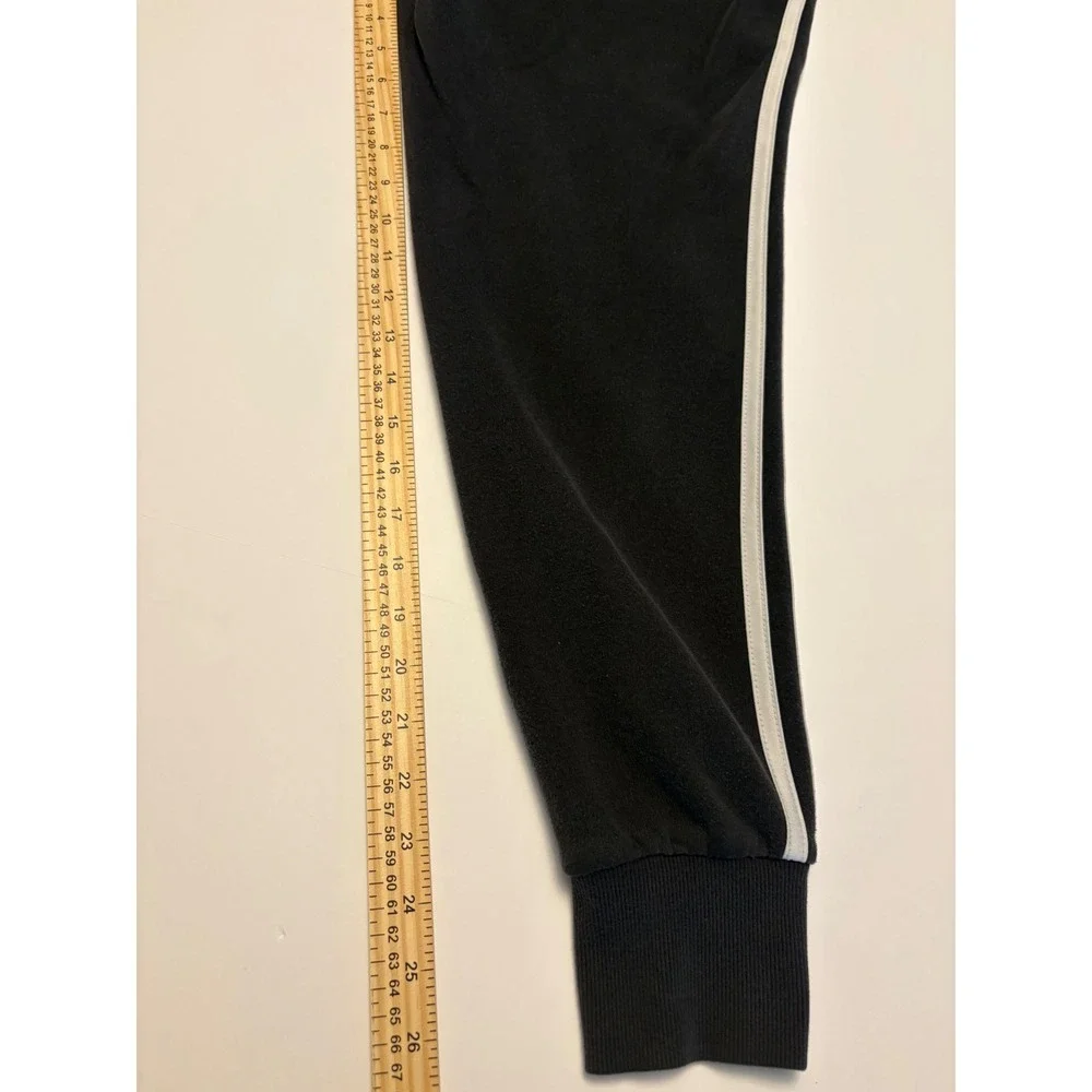 Adidas Fleece Joggers Mens Small Black 3-Stripe Cuffed Sweatpants
